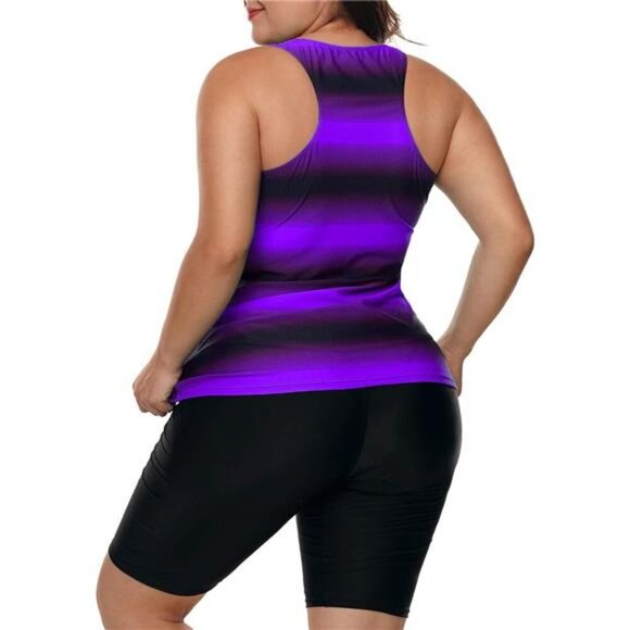 Plus Size Tankini Rash Guard Capris Two Piece Swimsuit Bathing Suit - Picture 3 of 4